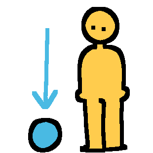a small blue circle with a blue arrow pointing to it. there is an emoji-yellow person next to it.  the circle is about the size of their head